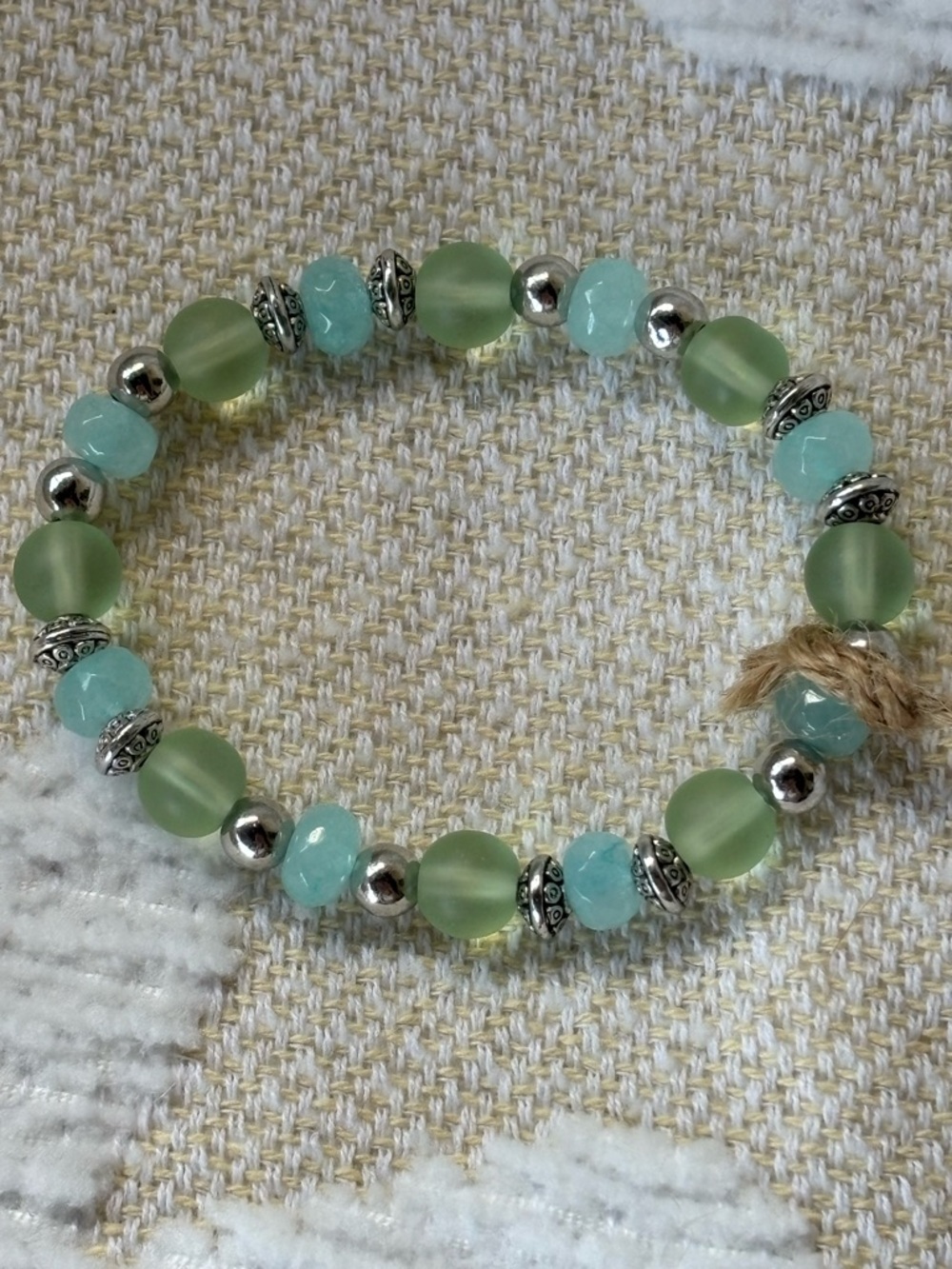 Green and Turquoise Beaded Stretch Bracelet